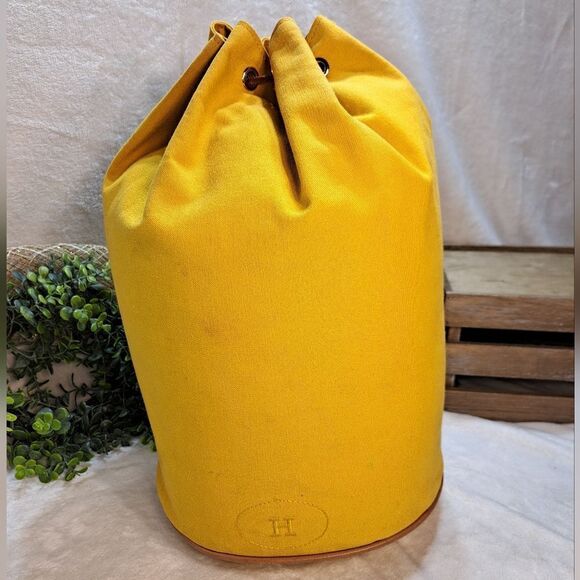 HERMÈS Polochon Yellow Canvas Backpack Bag LARGE PRISTINE CONDITION - Picture 3 of 17